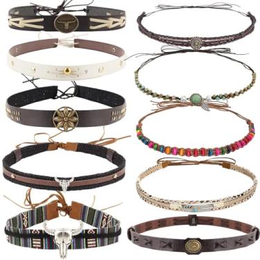 Imagem de nemokamai Pulseiras de chapéu de cowboy para homens e mulheres, 10 peças de cinto de couro para cowboy/western/fedora/cowgirl/chapéus de palha