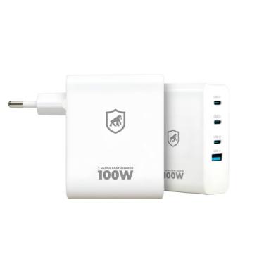 Imagem de Gshield Carregador de Parede Universal 4 em 1 Discovery Ultra Rápido 100W Power Delivery Chip GaN com 3 USB-C + 1 USB-A (Branco)