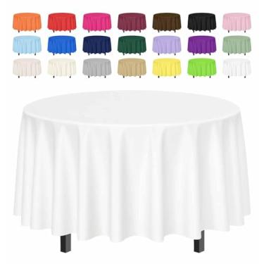 Imagem de SietDESEO Pacote com 3 toalhas de mesa brancas redondas 213 x 213 cm, toalha de mesa branca, impermeável, descartável para casamento, aniversário, chá de bebê, festa, piquenique, toalha de mesa