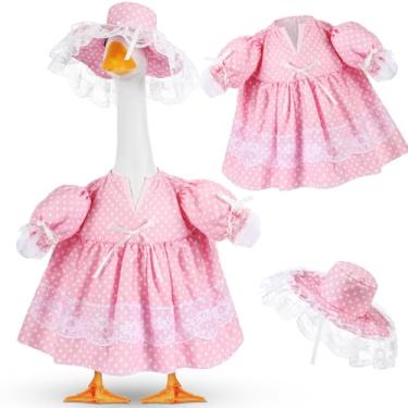 Imagem de Aliceset Roupa de ganso para varanda de verão, saia Lolita de bolinhas com chapéu de margarida branca para decoração de pátio externo de 58 cm (rosa)