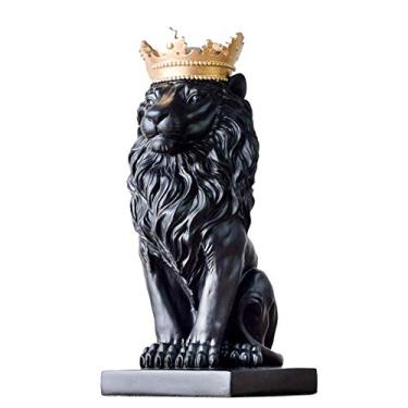 Imagem de Estátua de leão Sentinel, estátua de animal leão escultura guarda coroa leão acessórios de decoração de casa artesanato de resina