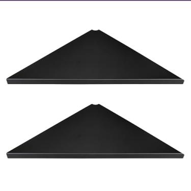 Imagem de Prateleira de montagem de canto Evron, prateleira de canto de parede fácil de instalar, conjunto com 2, Black Wood Striped With Hole Pattern