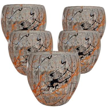 Imagem de Conjunto de 4 Xícaras Personalizadasc- Vidro Decorativas, Design Splash, 80ml para Café e Chá - Cor Laranja Neon - Preto