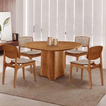 Imagem de Mesa Selene Tampo 135cm Laminado com 4 cadeiras Malta Moderna Mobília - Milano / Imbuia Nat.