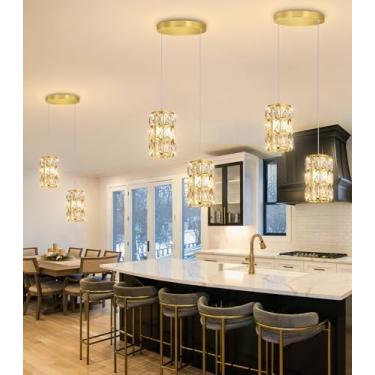 Imagem de 2 luzes pendentes de cristal modernas para ilha de cozinha LED regulável glamour lustre de iluminação pendente para sala de jantar corredor lâmpada de canto dourada