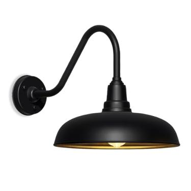 Imagem de Acoji Luminária de celeiro externa extragrande de 58 cm – Luminária de parede preta estilo vintage para garagem, varanda ou fazenda – Metal à prova de ferrugem e resistente ao clima – 1 pacote