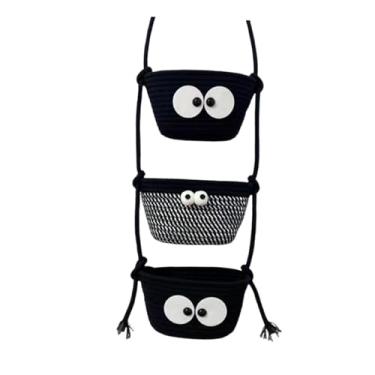 Imagem de IEUDNS Cesta suspensa de parede de 3 camadas sobre a porta, cesta suspensa para chapéus, frutas, vegetais, grampos de cabelo, suporte para quarto de, Preto Branco