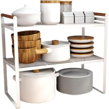 Imagem de Prateleiras de armazenamento de cozinha prato de grande capacidade de 2 níveis tigela caneca livro tampa de panela tábua de cortar prateleira de secagem suporte de corredor suporte de armazenamento