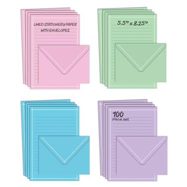 Imagem de Conjunto de mini artigos de papelaria, conjunto de 100 peças (50 folhas forradas + 50 envelopes correspondentes), 4 cores lisas, borda branca fina, 14 x 21 cm, impressão dupla face, papel pautado em um lado, da Better Office Products