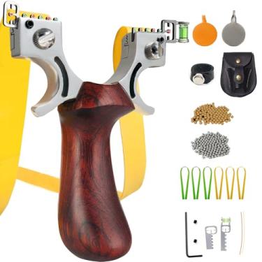 Imagem de RCZZSUWE Conjunto de tiro de estilingue de caça para adultos, estilingue tático profissional de aço inoxidável, catapulta de alta velocidade com bolas de munição, faixas de borracha, bolsa de munição,