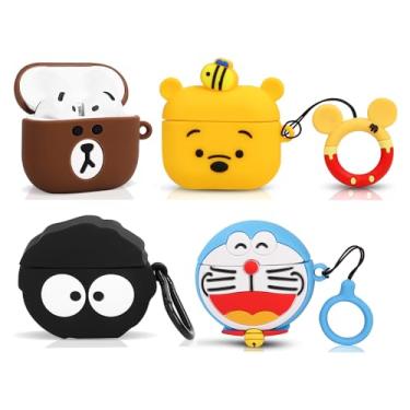 Imagem de Capa fofa para AirPods 4 (2024), capa de silicone XMBYGY com carregamento de desenho animado à prova de choque, capa protetora para fones de ouvido com mosquetão para homens e mulheres adolescentes (W