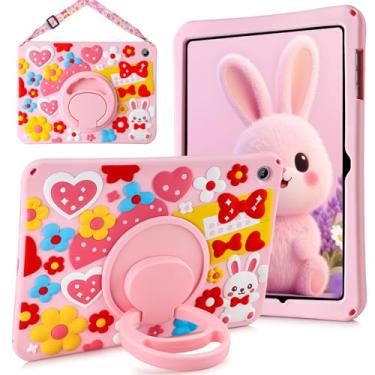 Imagem de DJWOM Capa para Samsung Galaxy Tab A9+/A9 Plus 27.9 cm 2023 com alça de ombro e suporte giratório para tablet Samsung A9+, capas fofas de desenho kawaii, silicone macio 3D, à prova de choque, para