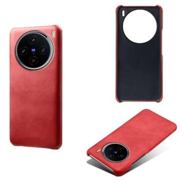 Imagem de Capa para vivo X100,Proteção contra quedas,Casca de volta de cor sólida simples,Design de couro de imitação de plástico-Red