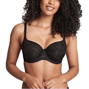 Imagem de Panache Sutiã feminino Tango Varanda – Com fio, suporte de bojo inteiro não acolchoado com bordado de folhas, Preto, 34H