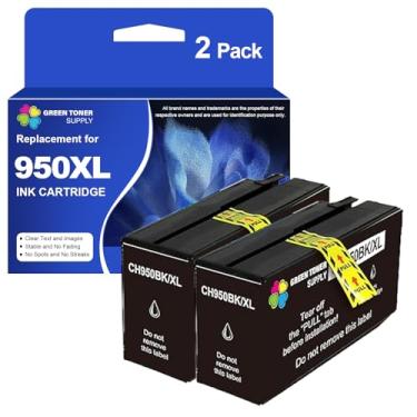 Imagem de Green Toner Supply Cartucho de tinta 950XL compatível com HP 950 XL 950BK Cartucho de tinta preta para impressora Officejet Pro 251dw 276dw 8100 8600 8610, pacote com 2