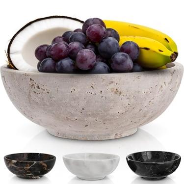 Imagem de Gusto Nostro Tigela decorativa de travertino de 20 cm para mesa de centro - Peça central elegante, tigela de frutas estética para balcão de cozinha - Entrada de pedra pesada para pegar todos, joias