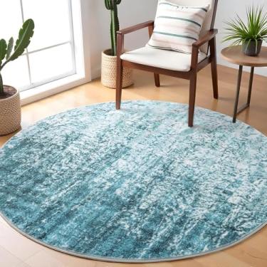 Imagem de Carvapet Tapetes redondos, tapete circular abstrato moderno, suporte de borracha antiderrapante lavável, pilha baixa dobrável para sala de estar, quarto, tapete azul-petróleo de 1,5 m