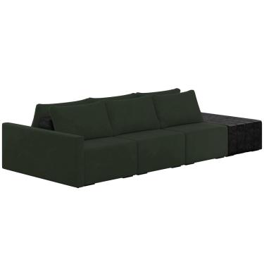 Imagem de Sofá Ilha Modular Para Sala 342cm com Puff Dublin K01 Veludo Verde e Sintético Preto - Lyam Decor