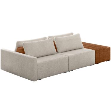 Imagem de Sofá Ilha Modular Para Sala 252cm com Puff Dublin K01 Bouclê Creme Sintético Caramelo - Lyam Decor