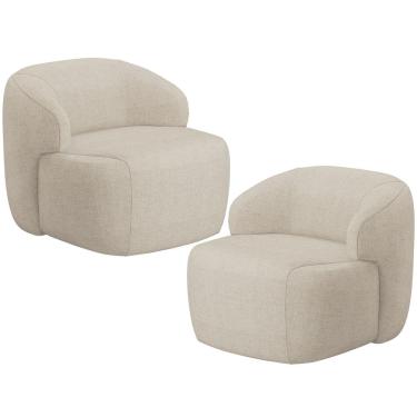 Imagem de Kit 02 Poltronas Decorativa Fixa Orgânica Para Sala Living Barolo L06 Linho Bege Escuro - Lyam Decor