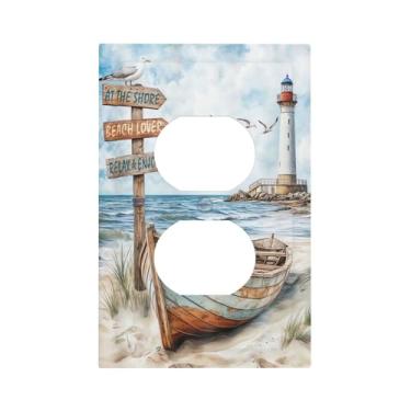 Imagem de LWDZLHD Capa de interruptor de luz para barcos náuticos marítimos e praia, placa decorativa para parede costeira, oceano, placa de interruptor de farol de navio antigo, placa elétrica para cozinha