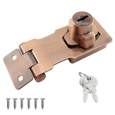 Imagem de Wopanxye Fecho de trava de porta com chave de botão giratório, trava e grampo de ferrolho de segurança, fivela de aço inoxidável, para armários, gavetas, armário, quarto, porta da frente (bronze