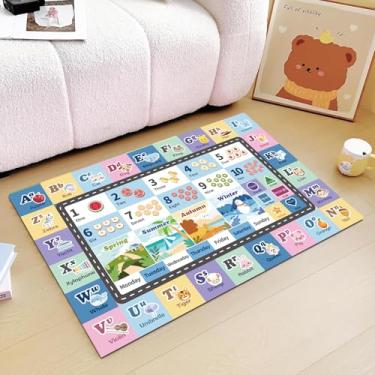 Imagem de Tapete ABC infantil para sala de jogos, sala de aula, tapete de área do alfabeto, tapete lavável para quarto de bebê, sala de jogos, quarto, chão, berçário (azul, 9,5 x 1,5 m)