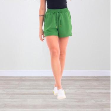 Imagem de Shorts Básico Feminino Tecido Crepe Duna - Ju Ribeiro Ind, Verde bande