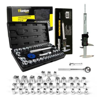 Imagem de Jogo Soquete Sextavado 40 PÇS + Paquimetro Digital 0-150MM - Titanium 