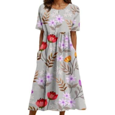 Imagem de Vestido maxi Akivide Summer Boho Floral de manga curta para mulher