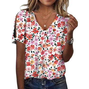 Imagem de Blusa HOTYD de algodão boho com estampa floral para mulheres plus size