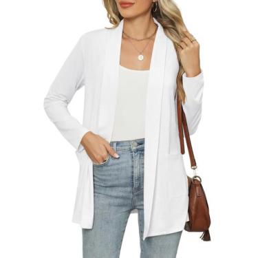 Imagem de Suéter de cardigã Micoson leve de manga comprida, branco, feminino