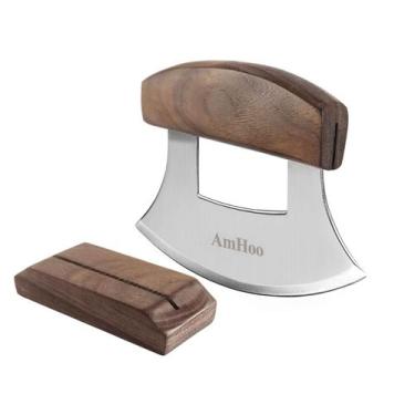 Imagem de Faca de cozinha AmHoo Mezzaluna Walnut Wood Handle Steel Blade