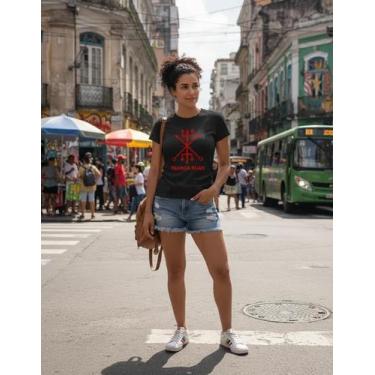 Imagem de Camiseta Exú Tranca Rua Umbanda Candomblé Feminina Blusinha Baby Look 