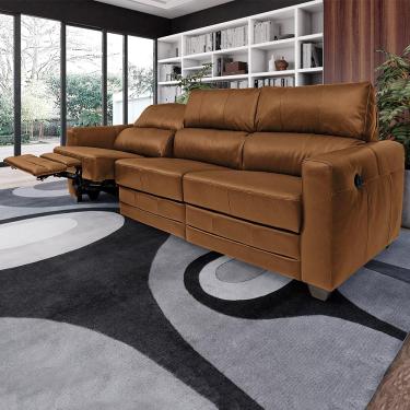 Imagem de Sofá Sala de Cinema Elétrico Maldivas Reclinável Retrátil 4 Lugares 281cm Couro Caramelo Brilho G40 - Gran Belo