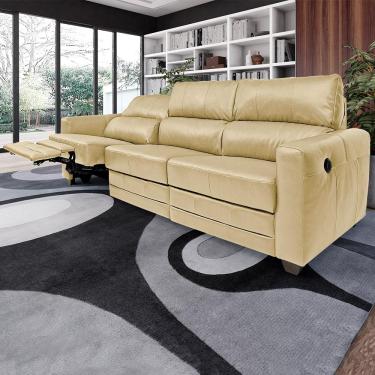 Imagem de Sofá Sala de Cinema Elétrico Maldivas Reclinável Retrátil 4 Lugares 281cm Couro Creme G40 - Gran Belo