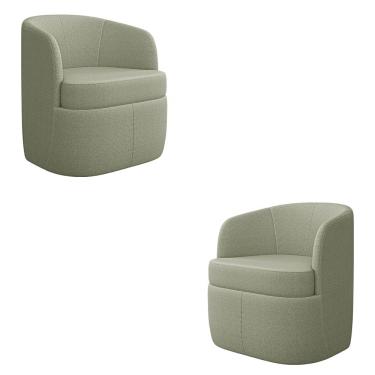Imagem de Kit 2 Poltronas Decorativas Design Moderno Bel Sala de Estar Base Giratória Bouclê Verde Água G33 - Gran Belo