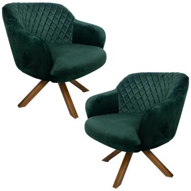 Imagem de Kit 2 Poltronas Decorativas Kitana Pés Madeira Giratório Veludo Verde - Gran Belo