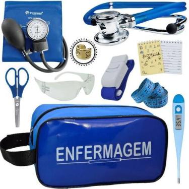 Imagem de Kit Enfermagem Aparelho de Pressão Estetoscópio Estágio Incoterm, Azul