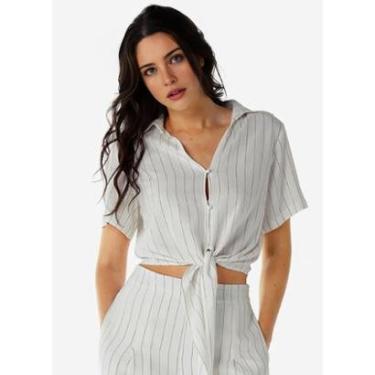 Imagem de Blusa Branca de Linho Risca de Giz Manga Curta-Feminino
