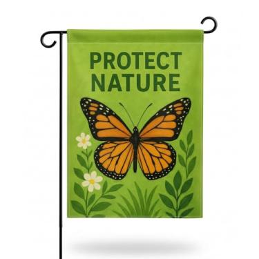 Imagem de FLAGMEUP8386 Bandeira de jardim natural – Faixa de pátio de poliéster de 30,5 x 45,7 cm com borboleta monarca – Dupla face, decoração externa resistente ao desbotamento para amantes da primavera