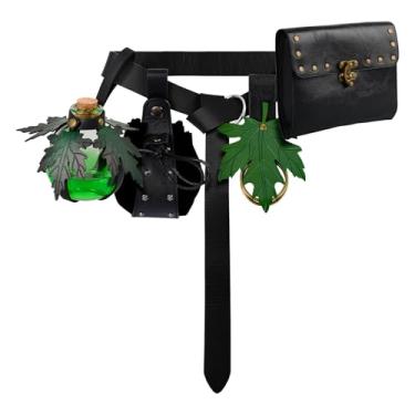 Imagem de Bolsa de cinto renascentista para mulheres medieval steampunk bolsa de moedas de couro com alça ajustável cabide saia acessórios de fantasia para festival LARP, 2 bolsas - preto B, One Size Fits Most