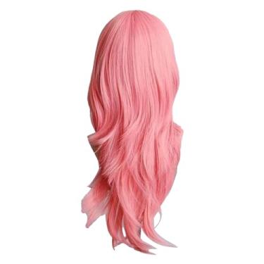 Imagem de Ymiko Peruca Cacheada Longa 27.6in Cores Brilhantes e Delicadas Sem Desbotar Peruca Sintética para Mulheres com Tela de Cabelo Ajustável para Cosplay Festas e Presentes (Róseo)