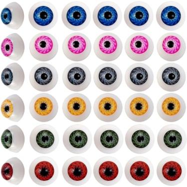 Imagem de TIHOOD 48 peças, 8 cores, 20 mm, olhos de acrílico realistas semi-redondos para adereços de Halloween, máscaras, bonecas ou ursos artesanais globos oculares de plástico (20 mm)