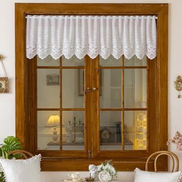 Imagem de Huierxun Cortinas vintage de renda transparente para cozinha de 45,7 cm de comprimento, 2 painéis, bordado floral semitransparente sobre a pia, cortinas pequenas curtas para janela (branco, 129,5 cm x