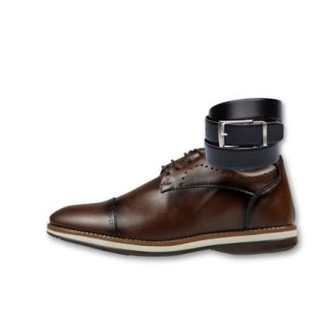 Imagem de Santiago Oxford Masculino, Sapato Social em Couro, Preto e Marrom, Estilo Brogue, com Cinto, para Festa e Escritório (Conhaque, BR, Adulto, Numérico, 37)