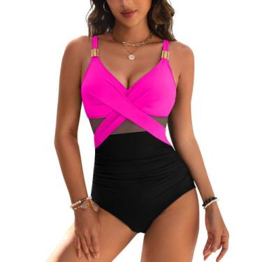 Imagem de Maiô de uma peça Blooming Jelly 2025 para mulheres preto e rosa