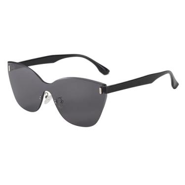 Imagem de Óculos de Sol Sem Armação Estilo Olho de Gato Femininos com Proteção Solar, Preto, 145mm