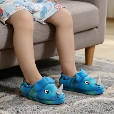 Imagem de Chinelos infantis fofos de inverno para casa, sem cadarço, quentes, antiderrapantes, Azul, 21-22
