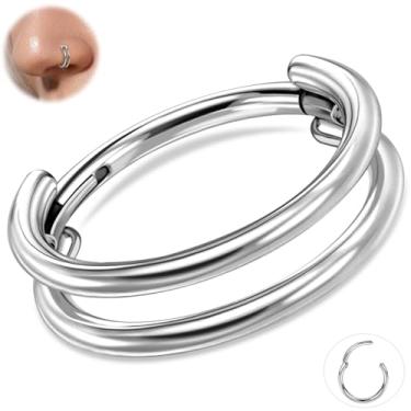 Imagem de ONESING Anéis de septo duplo de 18G G23 G23 brincos de argola de cartilagem de titânio Helix Argola de concha empilhada, argola de aço cirúrgico, piercing de nariz, argolas para mulheres e homens,